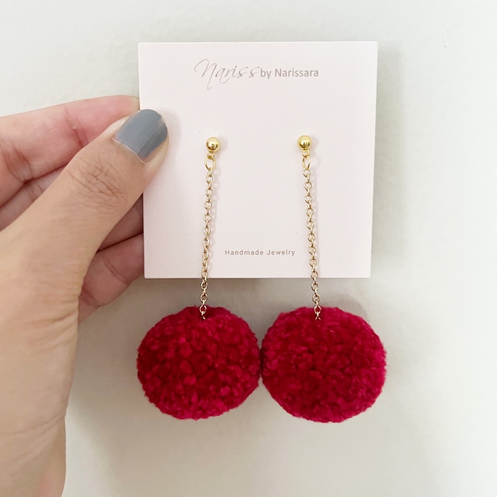 Red Pom Pom Earrings